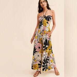 NWT Anthropologie |  Parrott Paints Floral Wide Leg Jumpsuit size S